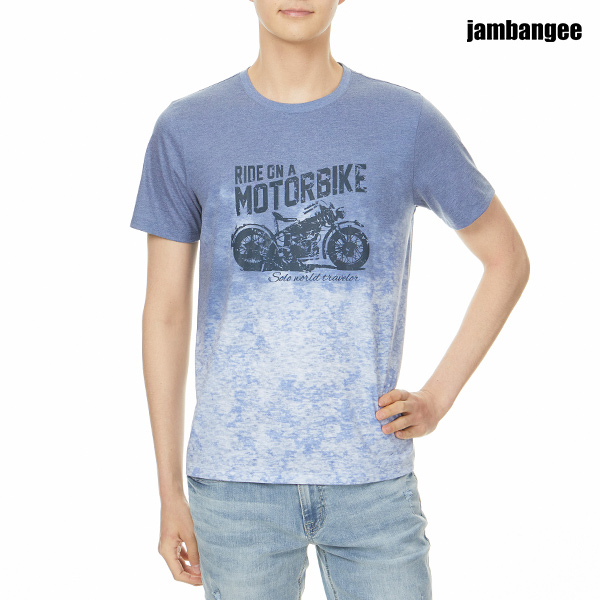 남성 바이커 레터링 워싱물 반팔 티셔츠 블루 AJ2WTS21-BL